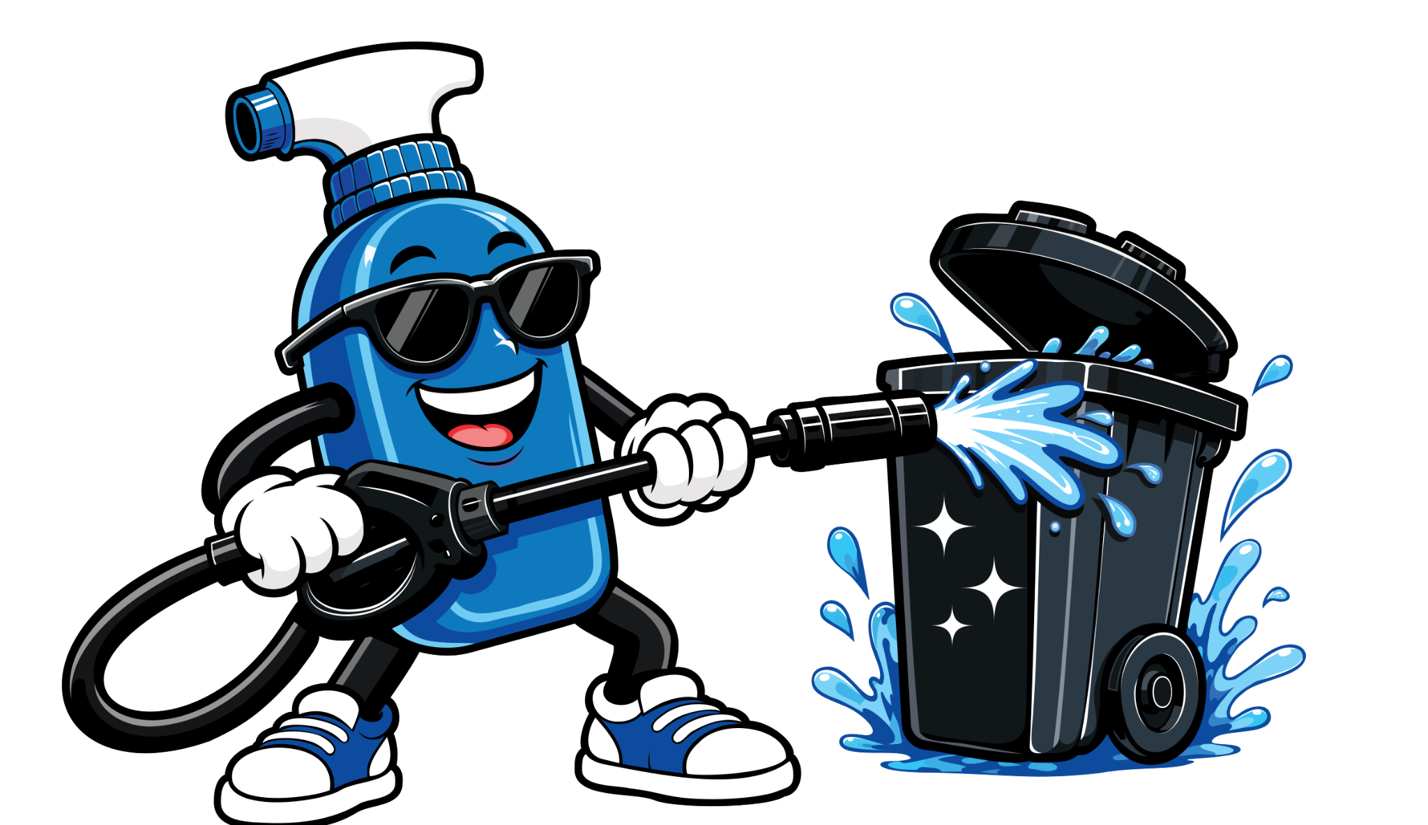 Binny pressure-washing a wheelie bin